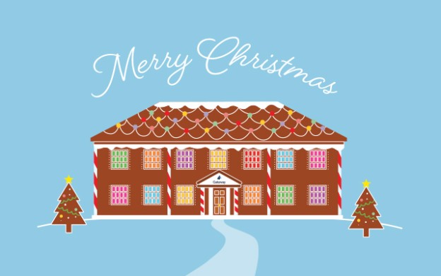 Merry Christmas illustration of the Gateway office